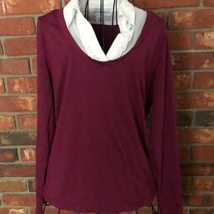 Burgundy and White Collar Blouse